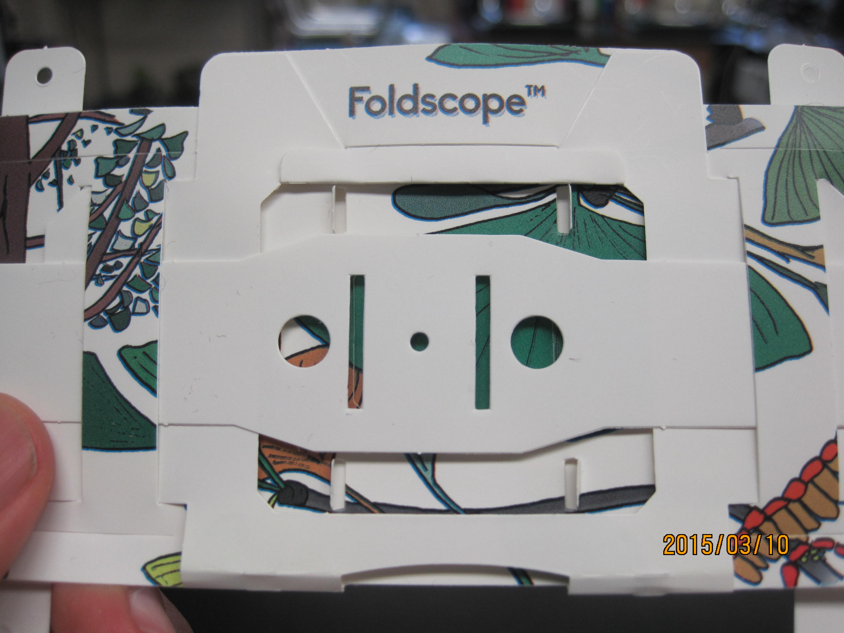 Close-up of Foldscope.