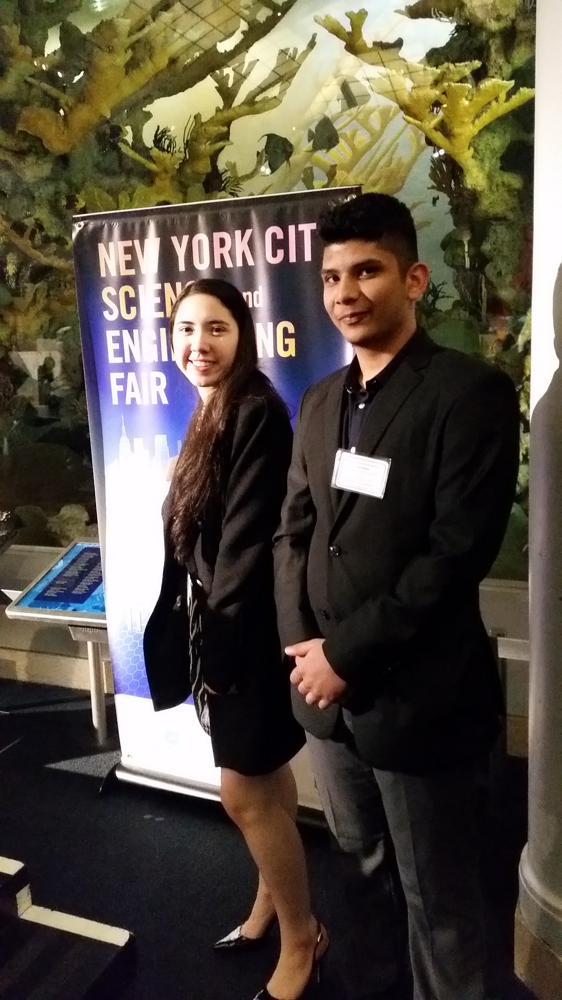 Cezanne Bies and Zain Bin Khalid present at the Finals round of the NYC Science and Engineering Fair. They eventually went on to win 3rd prize.